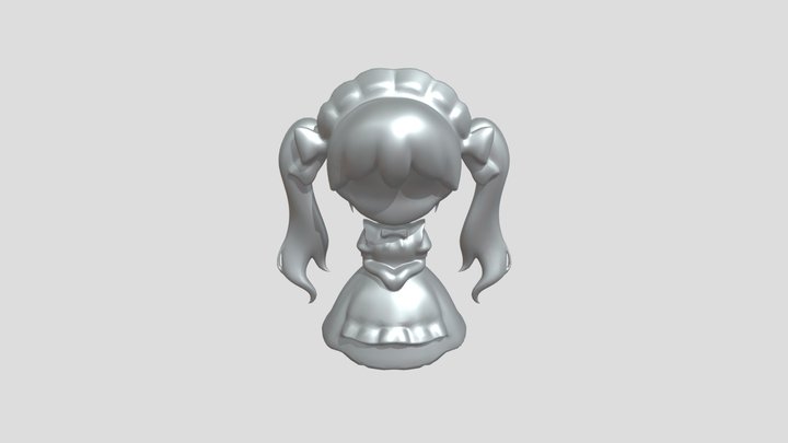 chibi anime maid girl with blue hair 3D Model