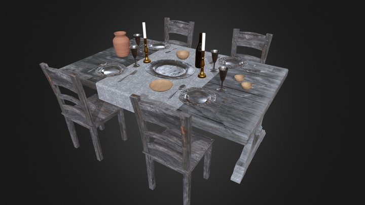 Medieval Table and Chairs 3D Model