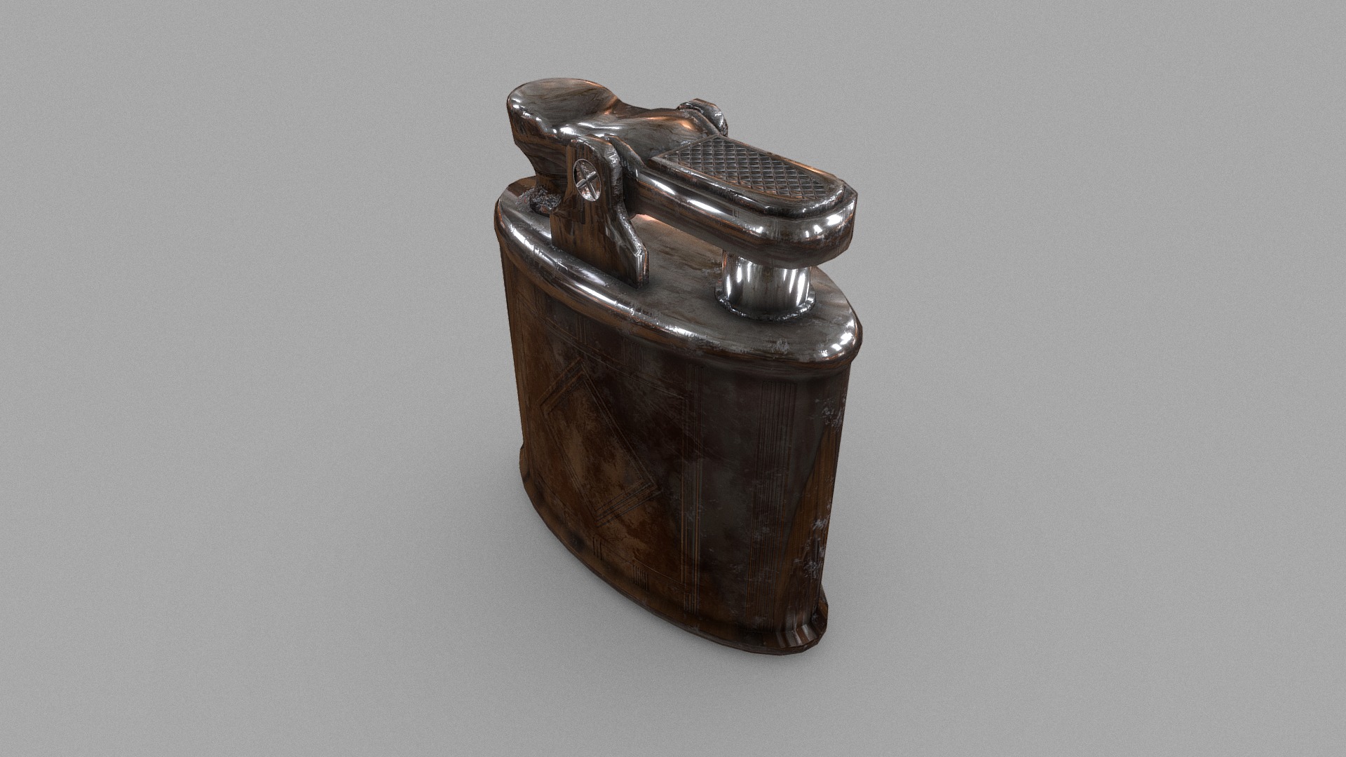 3D model Ronson Vintage Lighter - This is a 3D model of the Ronson Vintage Lighter. The 3D model is about a metal object with a handle.