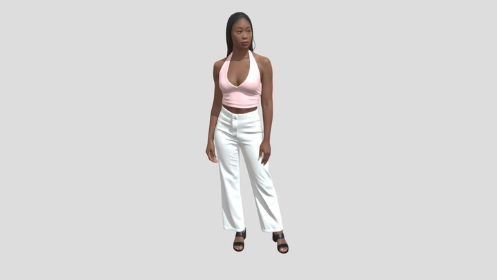 Pink Halter Crop Top And White Wide-Leg Pants