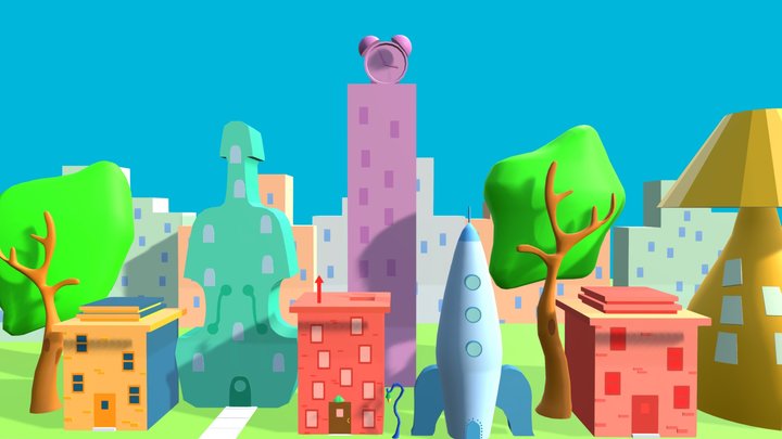 oswald Cartoonish Buildings low poly 3D Model
