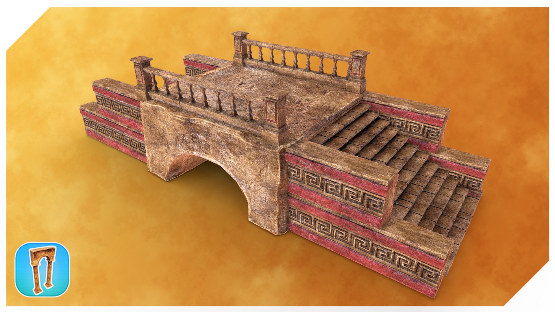 3D model PBR Historic Bridge - This is a 3D model of the PBR Historic Bridge. The 3D model is about a stack of red bricks.