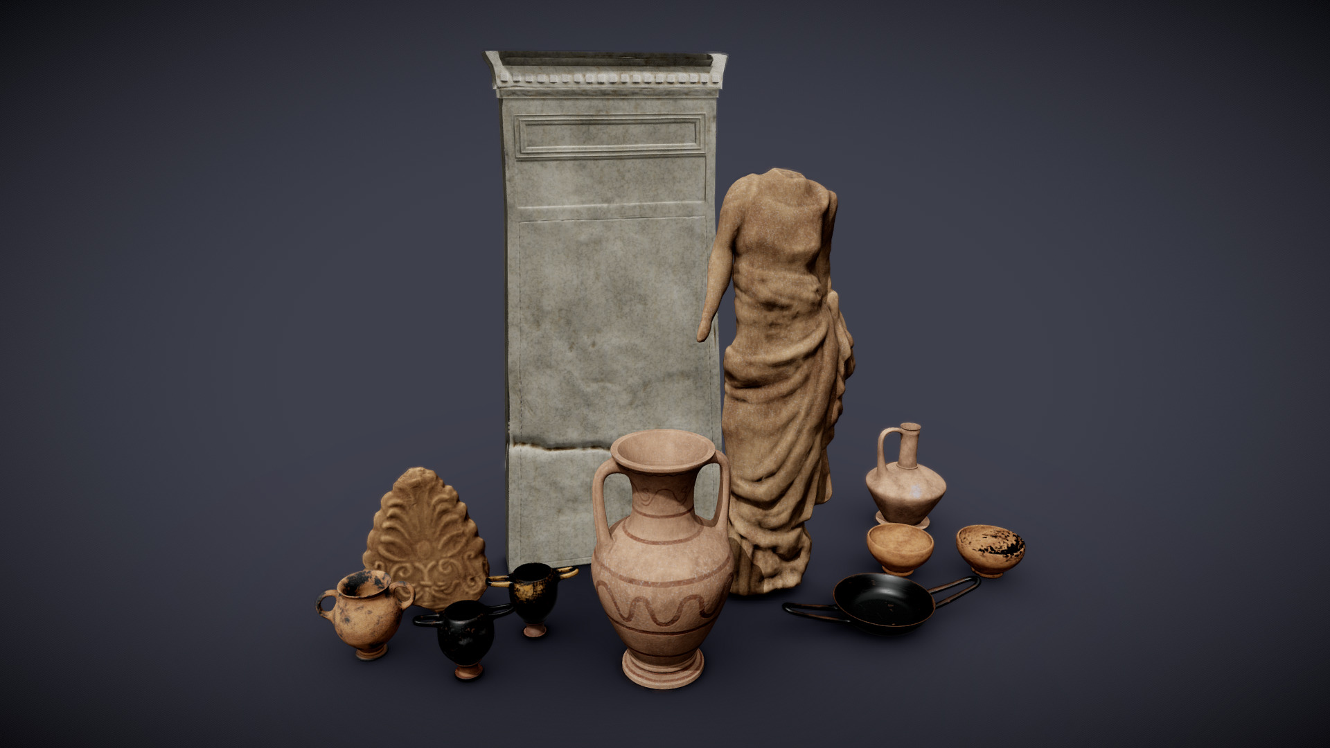 3D model Museum Objects - This is a 3D model of the Museum Objects. The 3D model is about a few clay pots and vases.