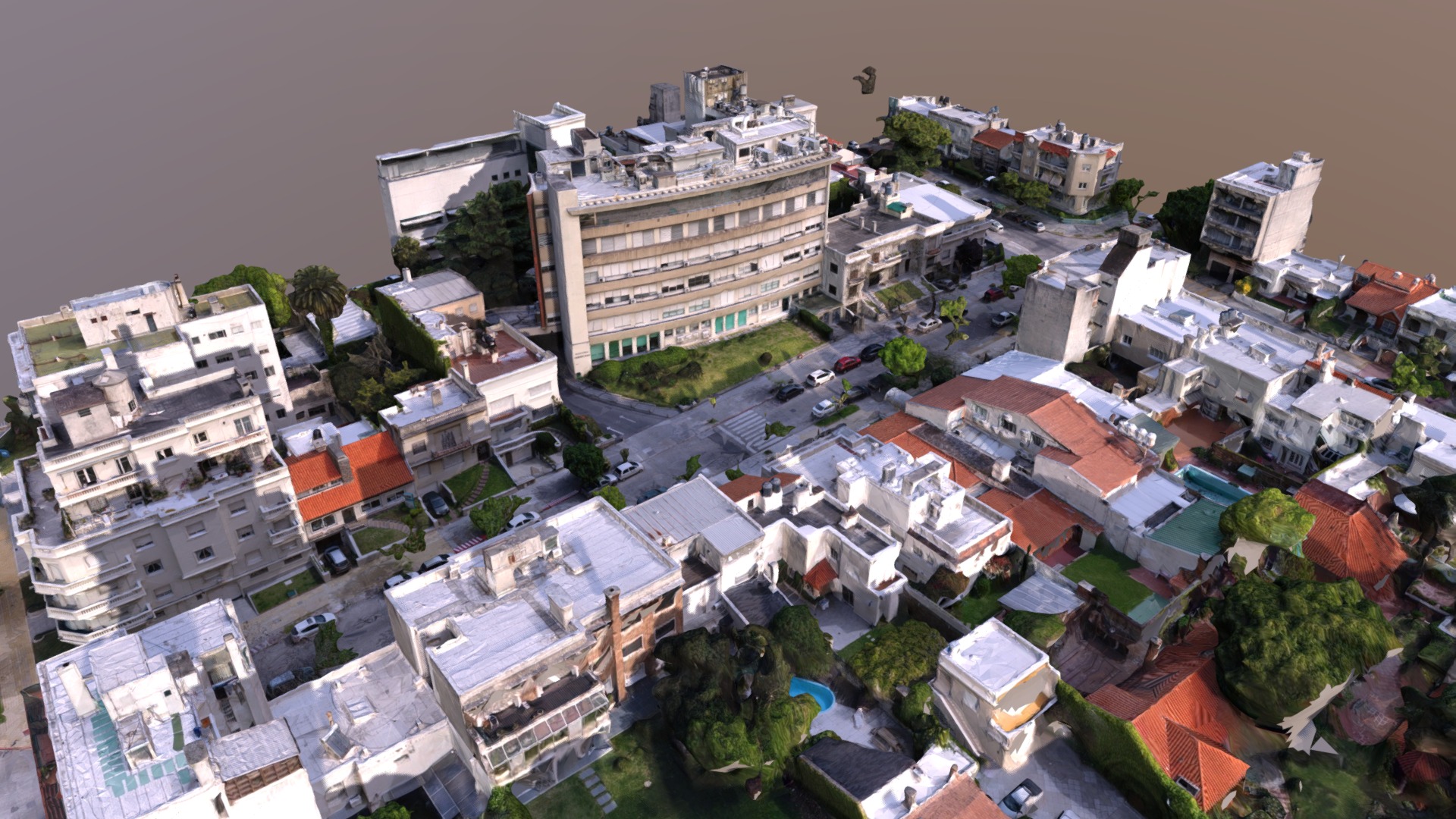 3D model Sanatorio Americano Photogrammetry, by drone - This is a 3D model of the Sanatorio Americano Photogrammetry, by drone. The 3D model is about a city with many buildings.