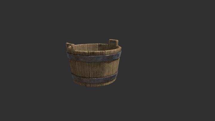 Medieval Fantasy Wooden Halfbarrel 3D Model