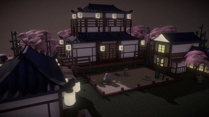 Low Poly Japanese Garden 3D Model