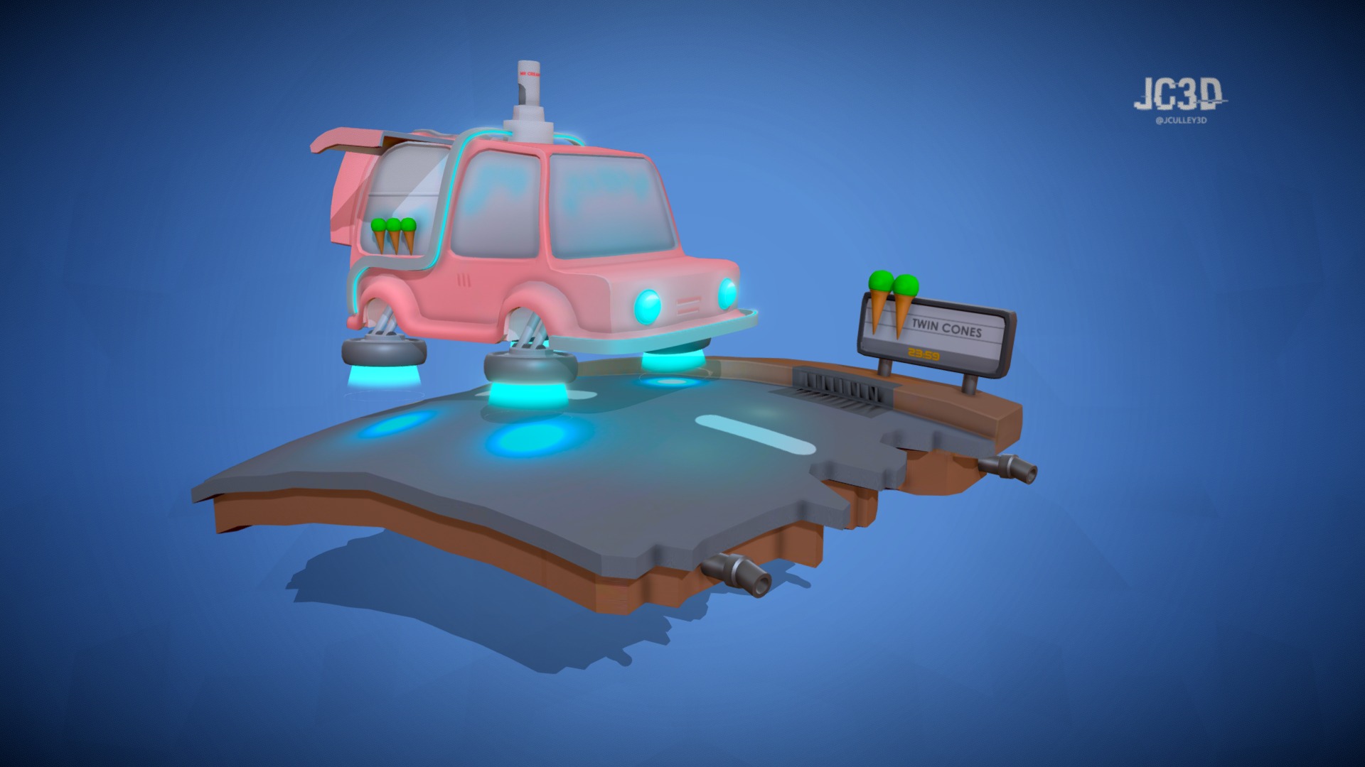 3D model OutaCream - This is a 3D model of the OutaCream. The 3D model is about a toy car on a reflective surface.