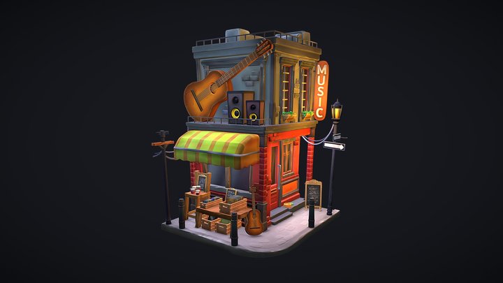 Old Music Store - Sculpted Diorama 3D Model