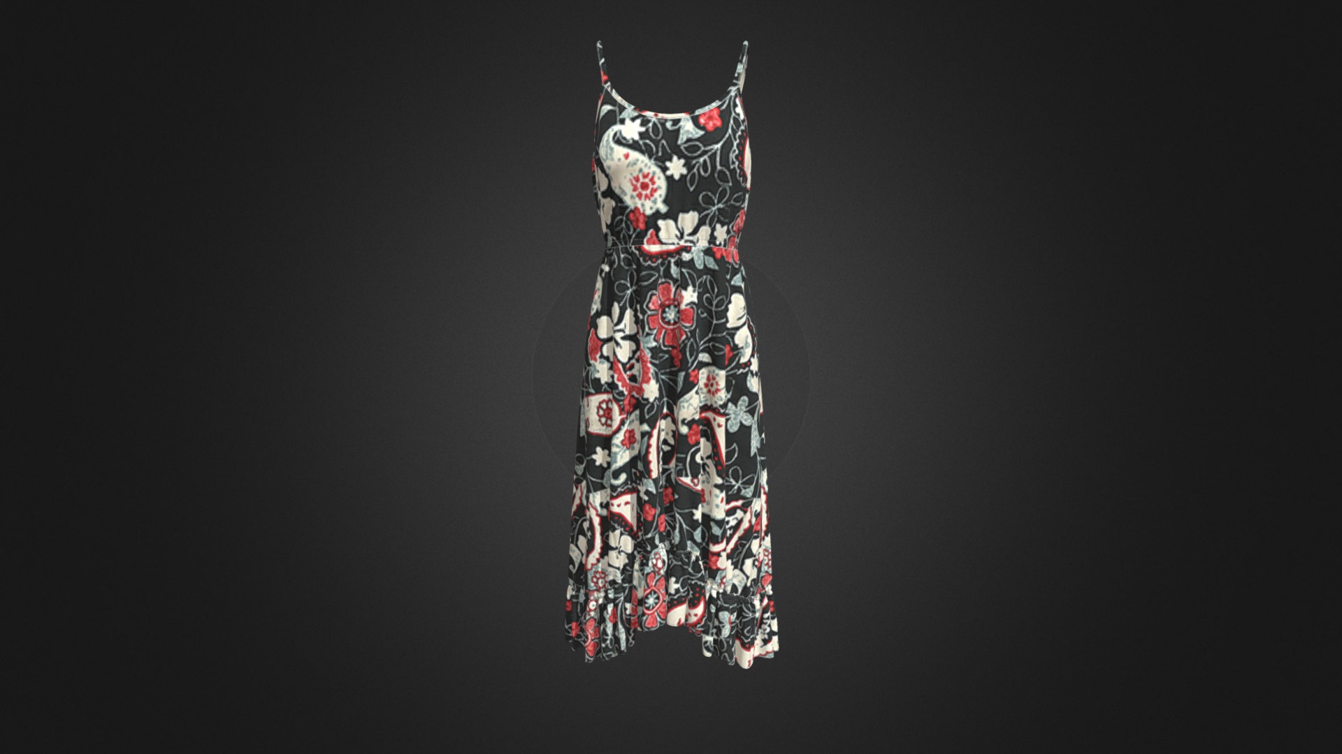 3D model Ruffle dress - This is a 3D model of the Ruffle dress. The 3D model is about a dress on a black background.