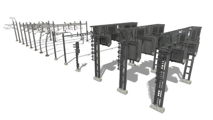 Train / Rail / Railway Power Lines Collection 3D Model