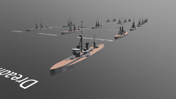 All British Dreadnoughts and Battlecruisers 3D Model