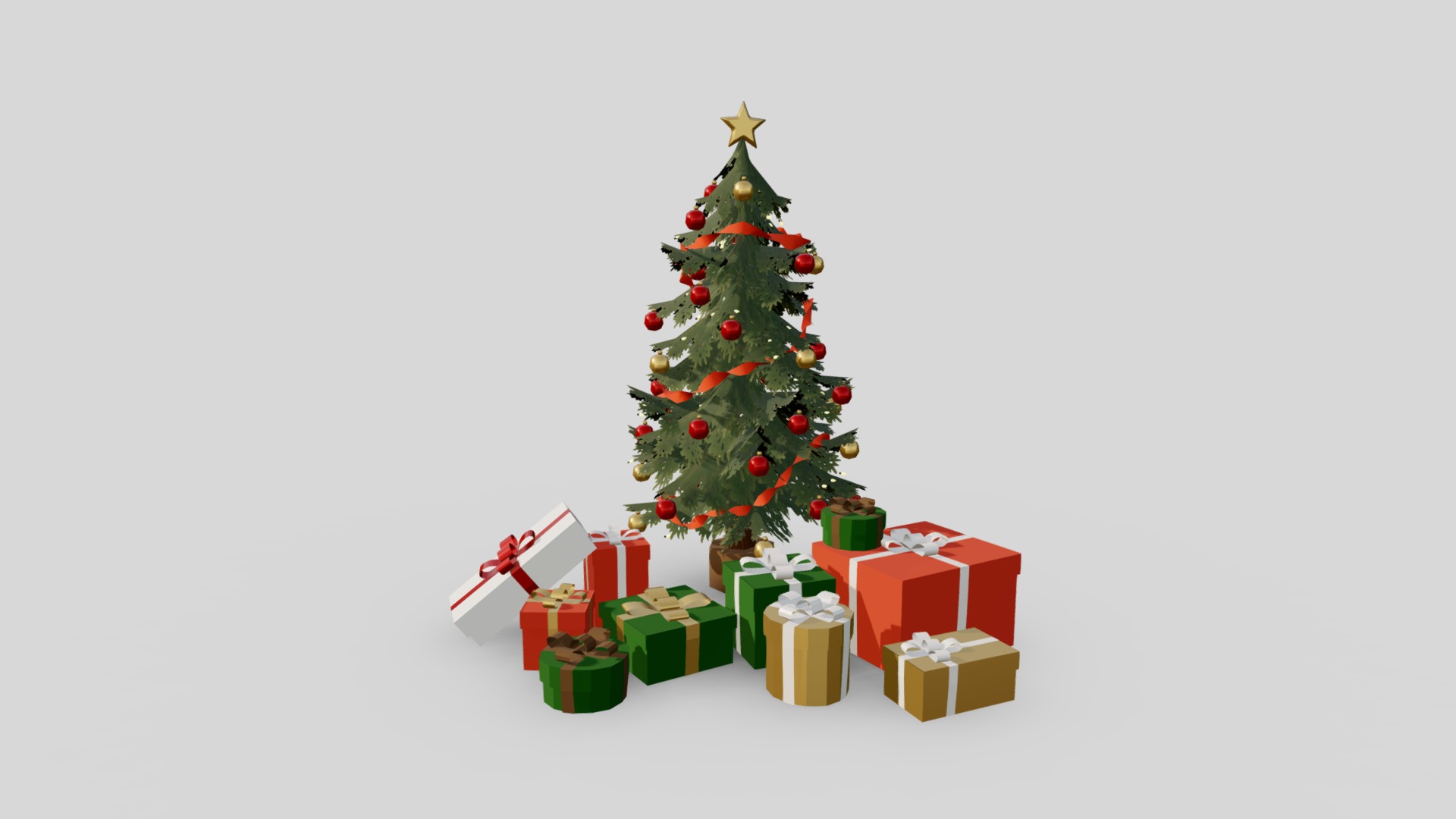 3D model Christmas Tree Low-poly G36 - This is a 3D model of the Christmas Tree Low-poly G36. The 3D model is about a christmas tree with presents underneath.