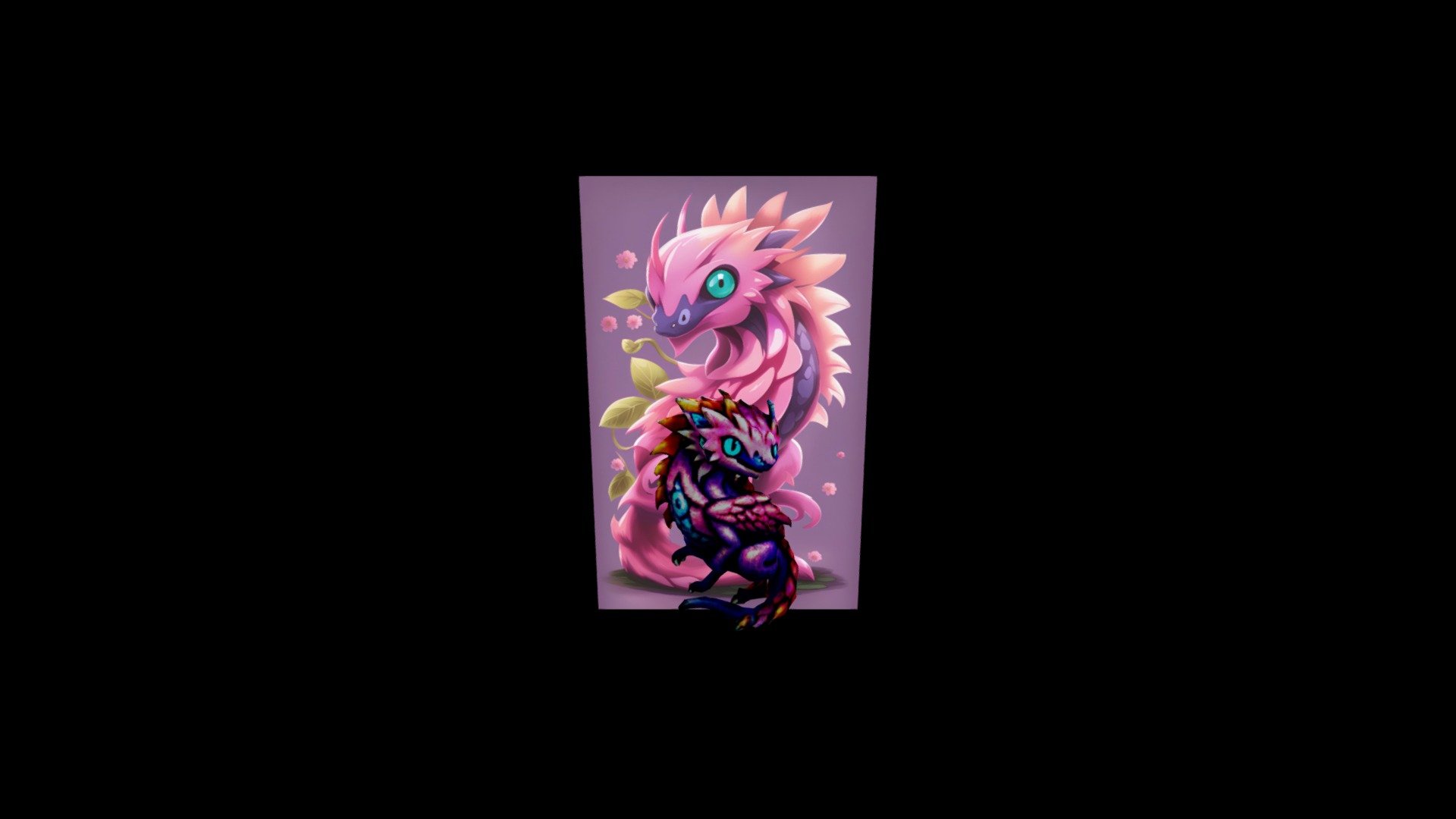 a pink dragon with green eyes and a flower, cute - Download Free 3D ...