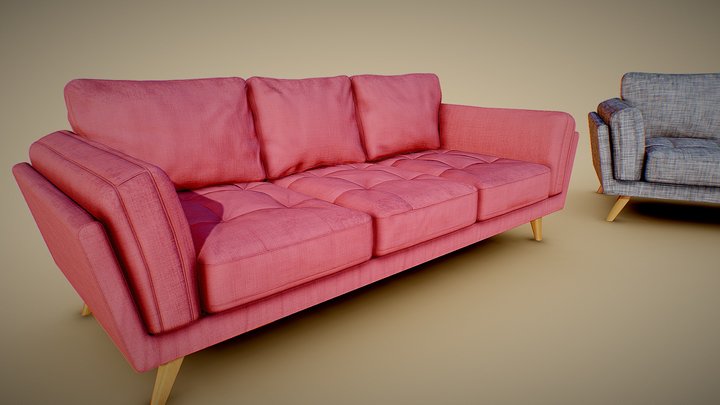 Comfy Modern 3-Seater Couch 3D Model