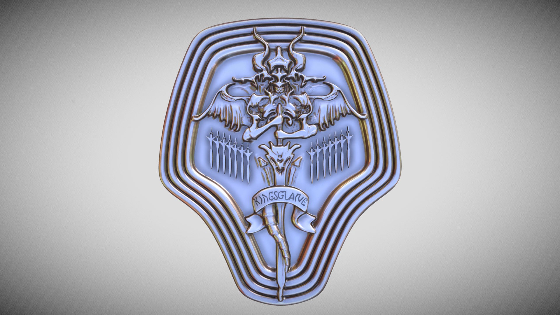 3D model Kingsglaive Badge - This is a 3D model of the Kingsglaive Badge. The 3D model is about a silver and gold coin.