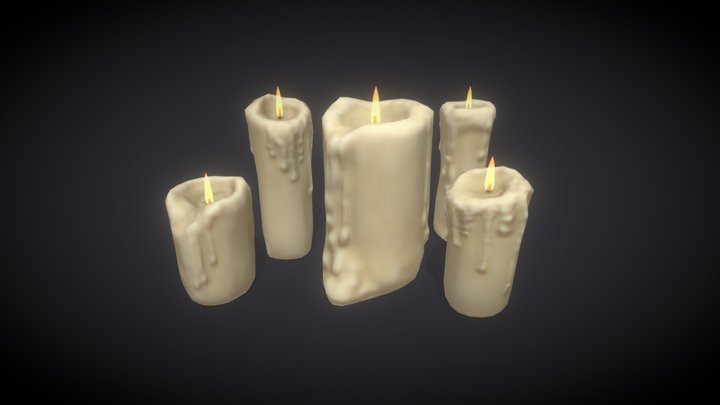 Animated Melted Wax Candles 3D Model