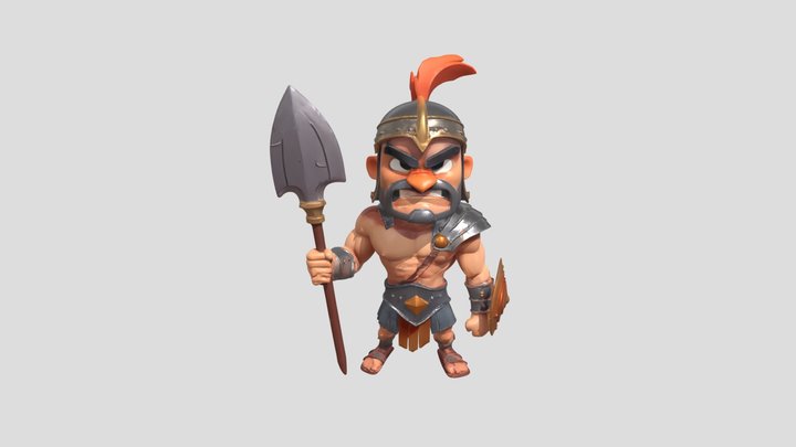 Cartoon Roman soldier holding spear and shield 3D Model