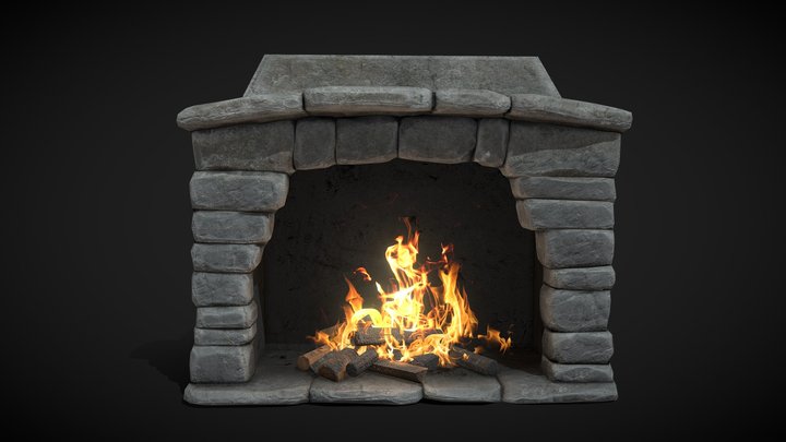 Stone Fireplace - low poly 3D Model