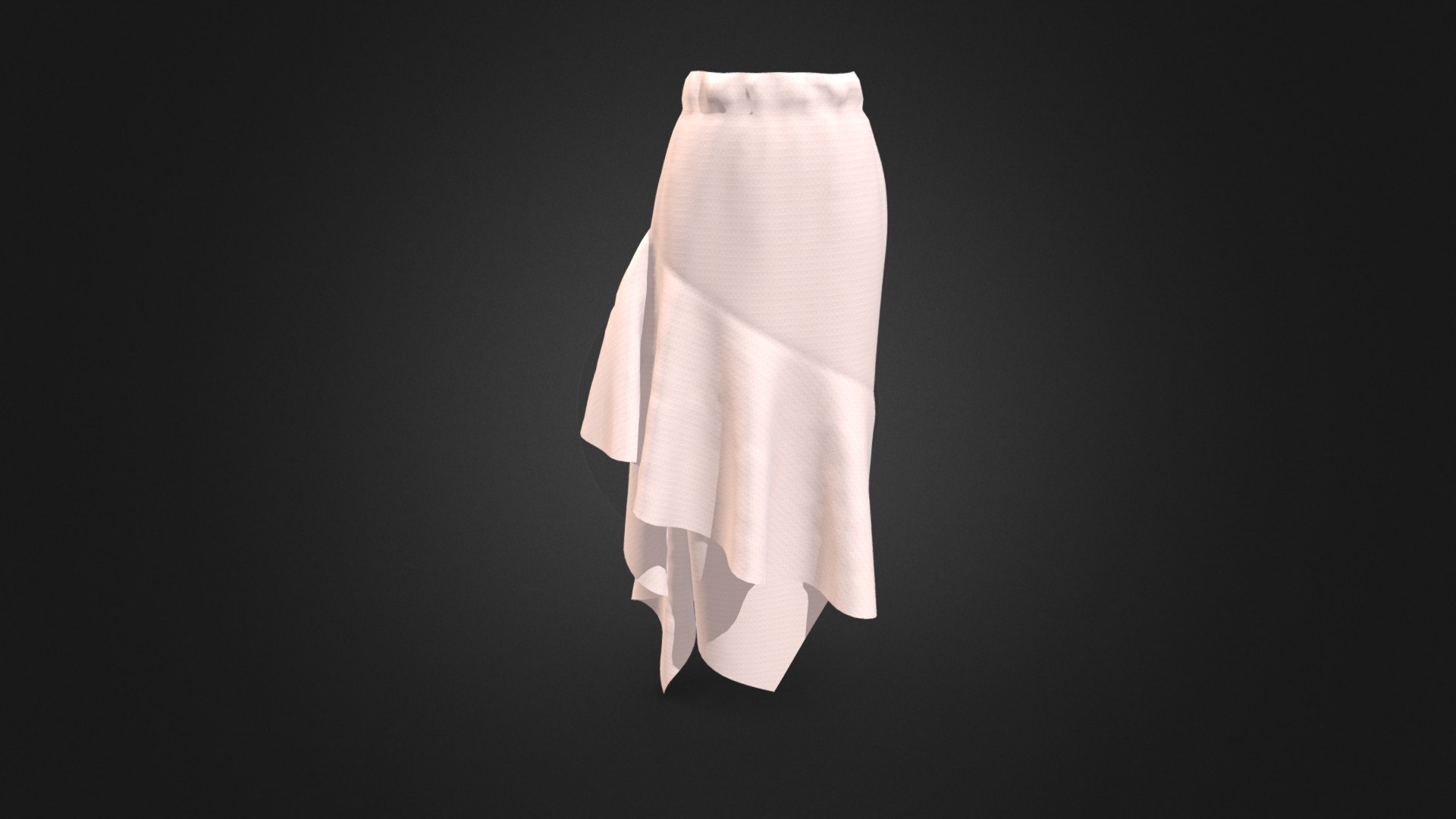 3D model Women’s Unbalanced Ruffle Long Skirt - This is a 3D model of the Women's Unbalanced Ruffle Long Skirt. The 3D model is about a white dress on a black background.