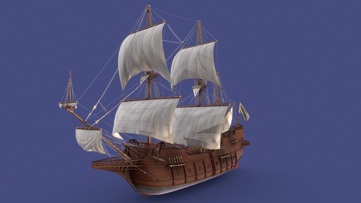 Spanish Galleon Ship Model for game, film, AR 3D Model