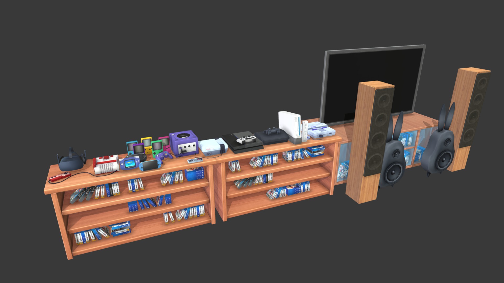 3D model Bitbot-Game Asset #StoreFurnitureChallenge - This is a 3D model of the Bitbot-Game Asset #StoreFurnitureChallenge. The 3D model is about a desk with a computer and speakers.