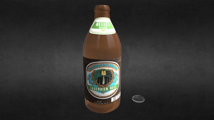 German Beer Bottle with Crown Cap 3D Model