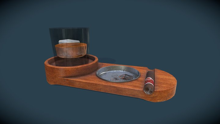Whiskey and Cigar Tray 3D Model