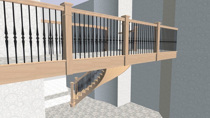 Curved Stair With Balcony 3D Model