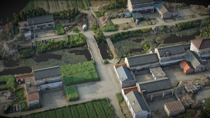 Village, country road, foot bridge and farmland – Gratis 3D-model STL