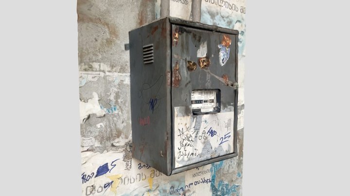Rusted Metal Gas Meter With Scribbles 3D Model