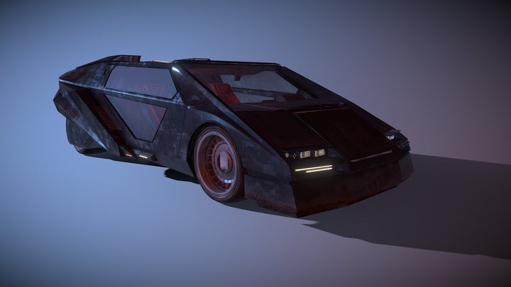 Retro Futuristic Cyberpunk Car 3D Model
