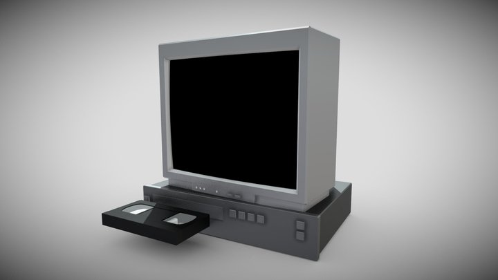 CRT Monitor w/ VCR Player & Tape 3D Model