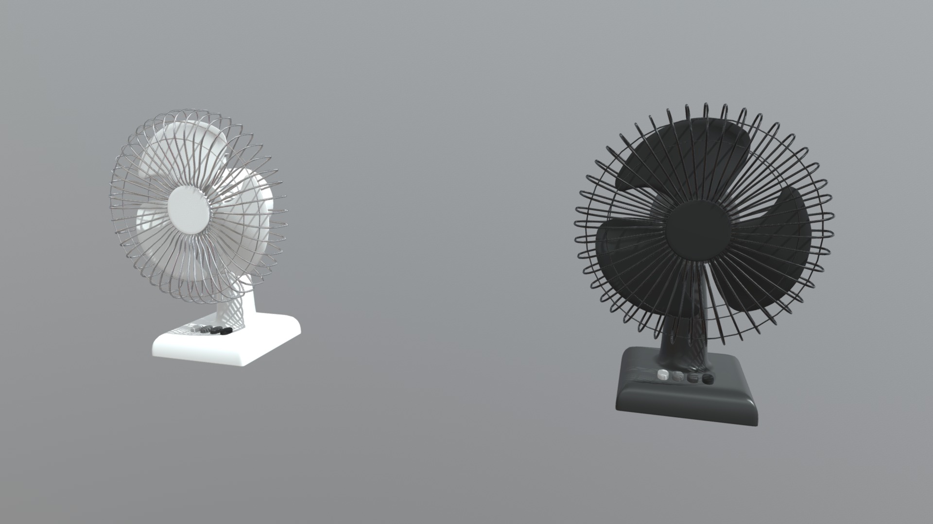 3D model Household Table Fan - This is a 3D model of the Household Table Fan. The 3D model is about a pair of fanned fans.