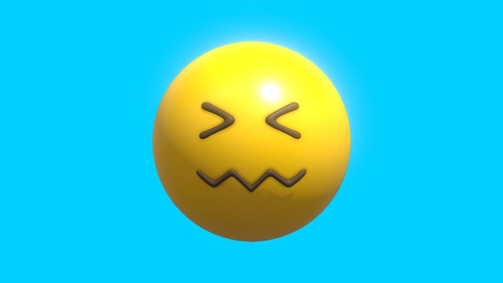 Confounded Face Emoticon Emoji or Smiley 3D Model