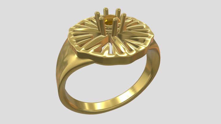 Yellow Gold Ring with Round Cut Imperial Topaz 3D Model