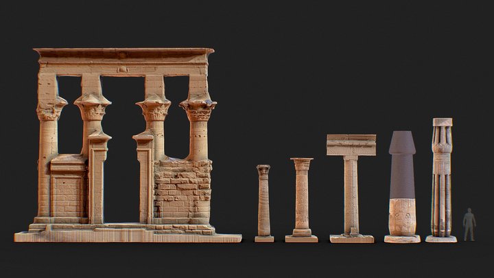 6 different ancient Egyptian - Roman columns 3D Model