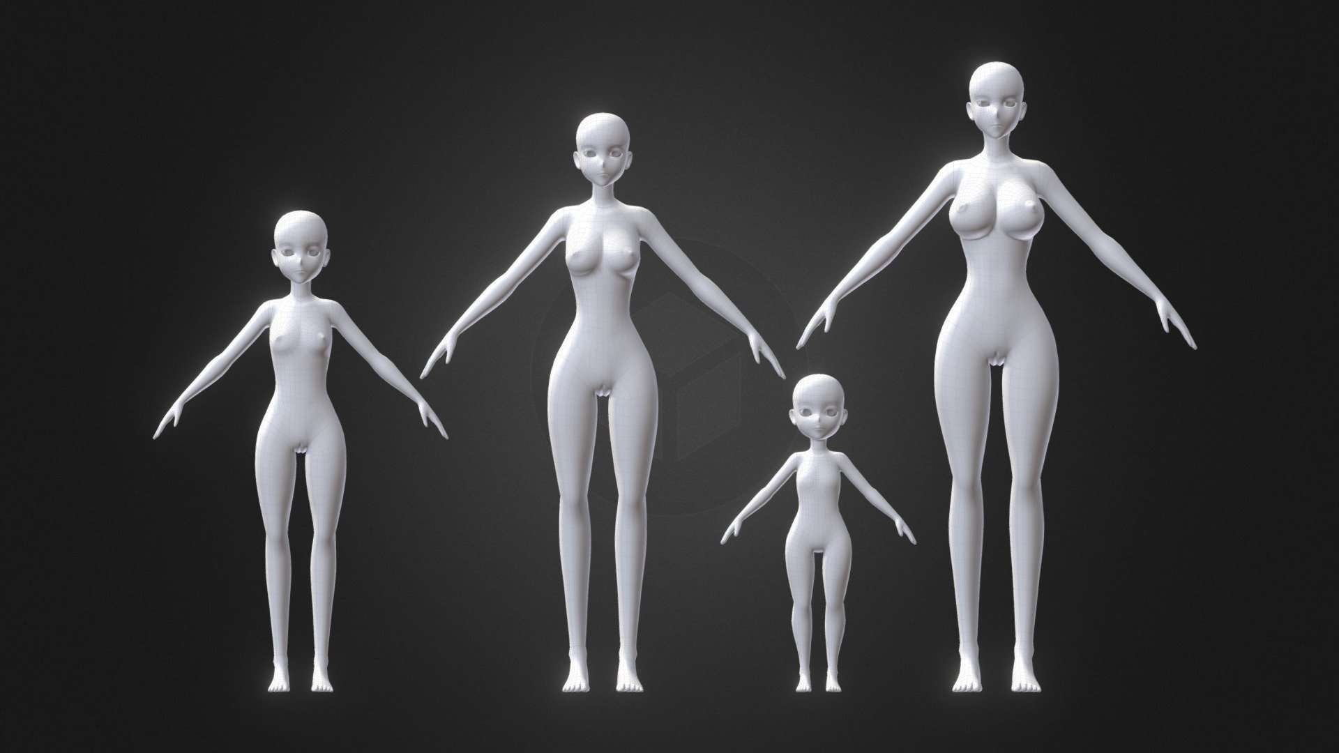 Anime base model pack Female version Low-poly - 3D model by Kll ...