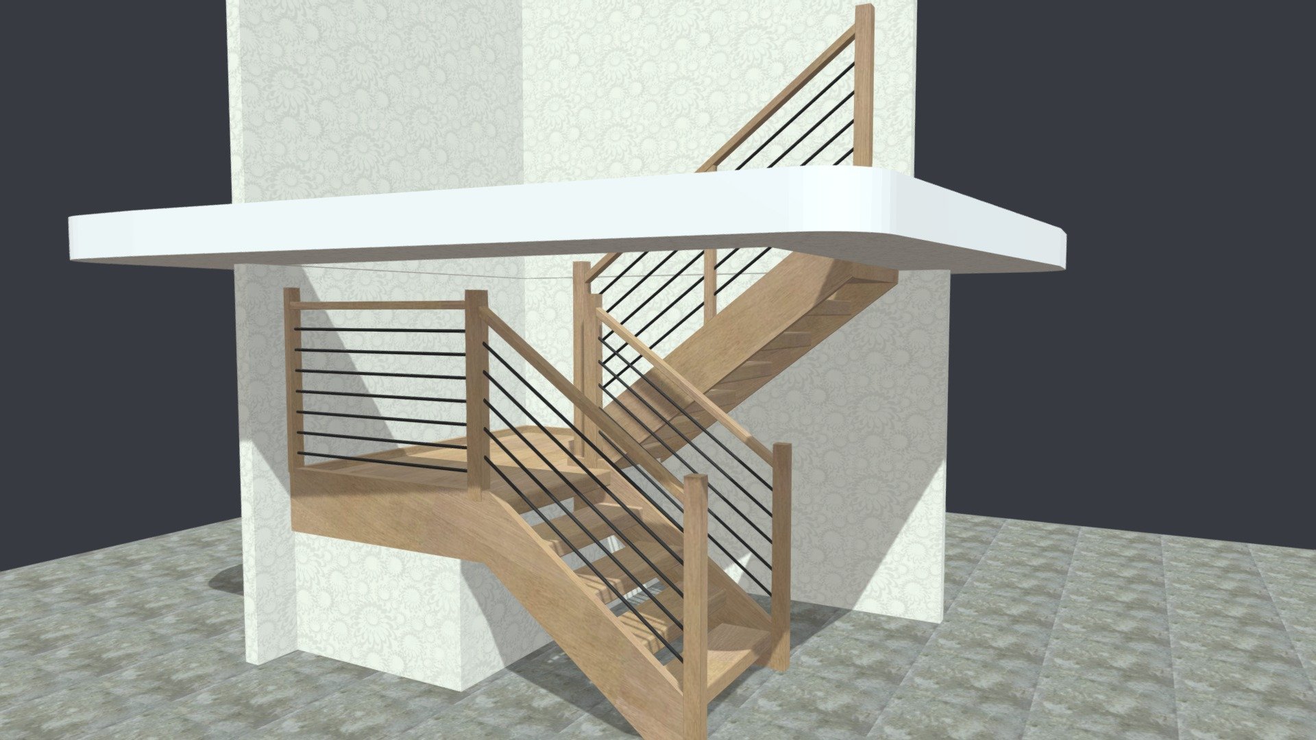 Ledger open-riser stair w/ horizontal rods - 3D model by ...