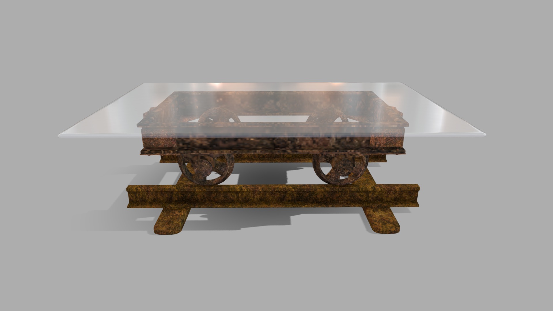 3D model Railroad Cart Coffee Table - This is a 3D model of the Railroad Cart Coffee Table. The 3D model is about a wooden table with a metal top.