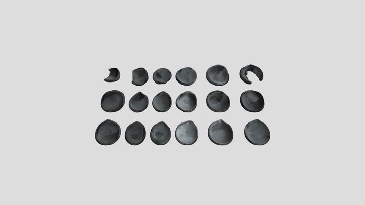 Assorted small round clay pots arranged in grid 3D Model