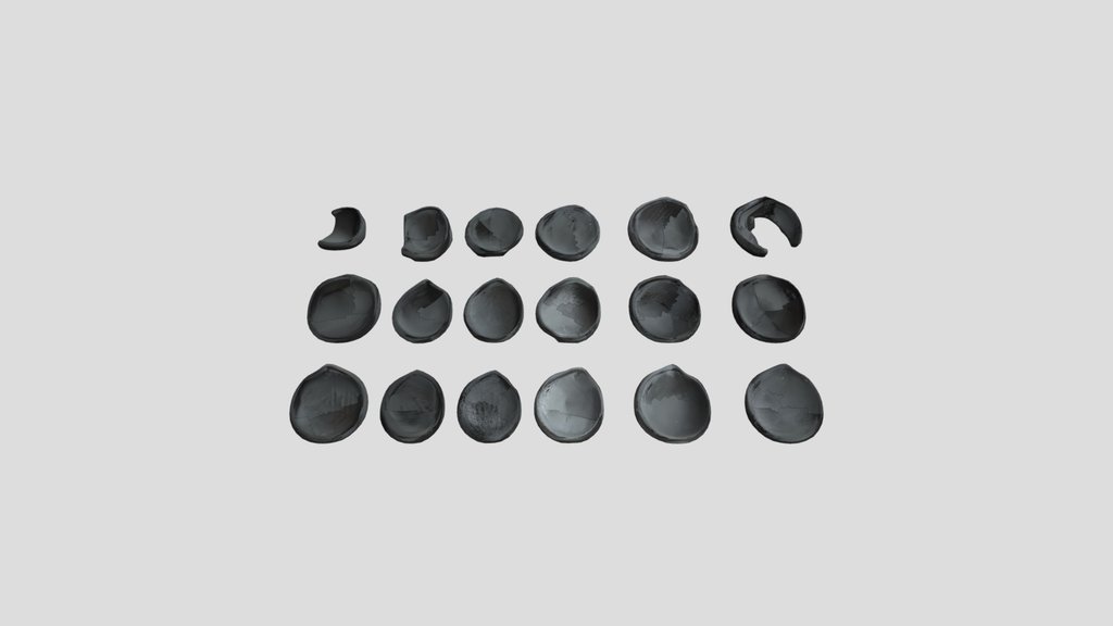 Assorted small round clay pots arranged in grid