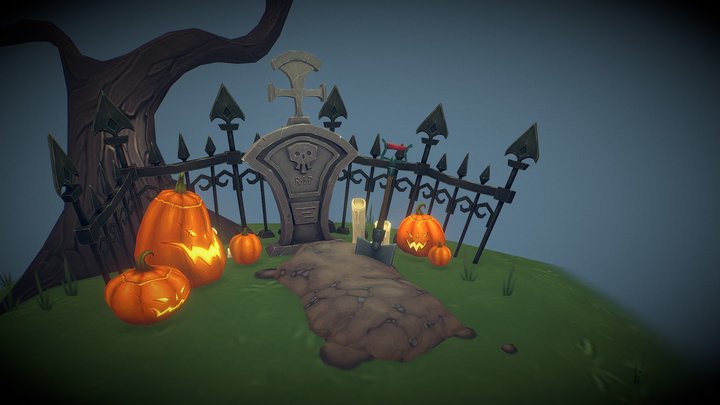 Handpainted Graveyard Scene 3D Model