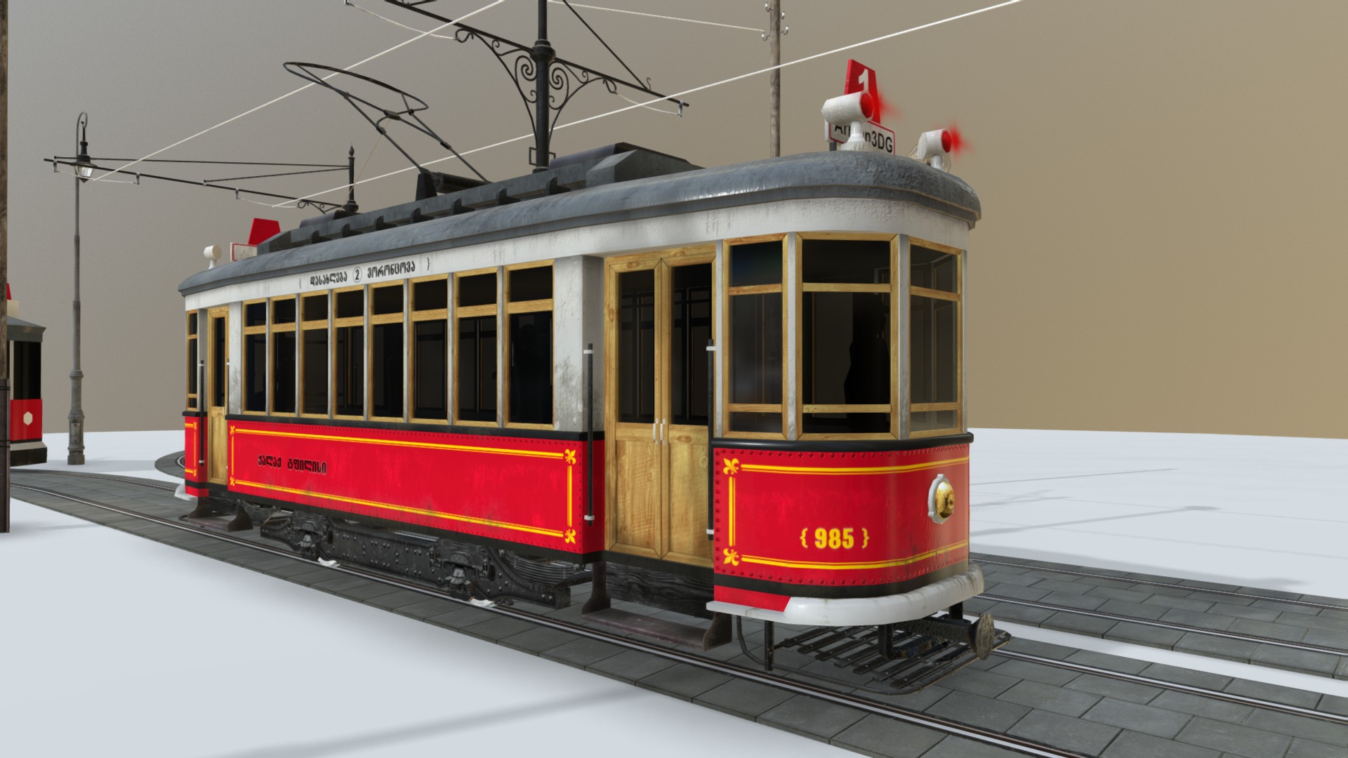 3D model Old Tram - This is a 3D model of the Old Tram. The 3D model is about a train on a platform.