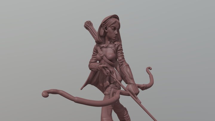 Elf Female Ranger Miniature 3D Model