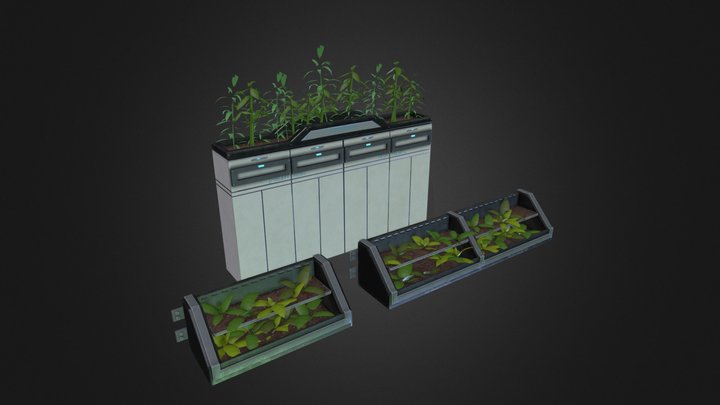 Sci-fi plant rack + pot free 3D Model