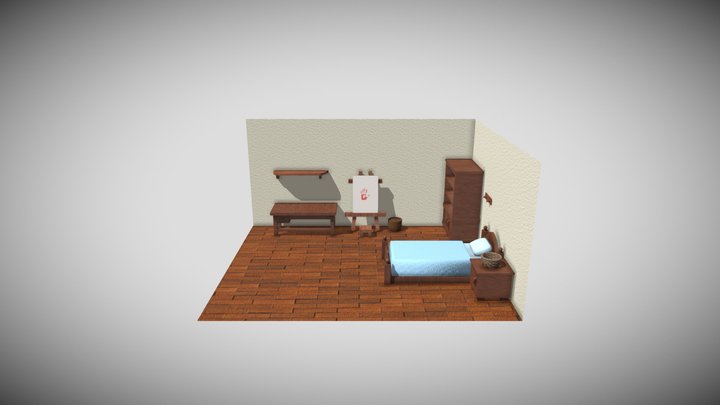 Bedroom Diorama Low-Poly 3D Model