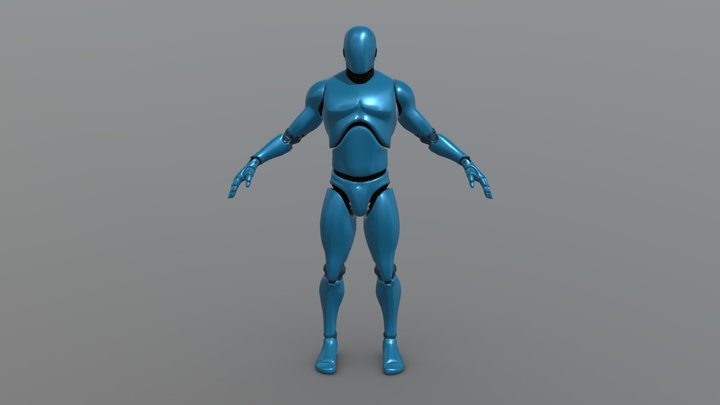 XY Blue Metal Manequin Costume  RIG (A-Pose) 3D Model