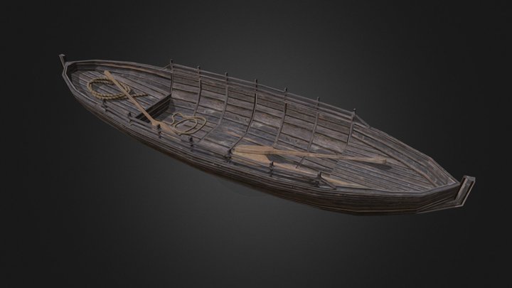 Old Wooden Medieval Longboat Boat Paddles & Rope