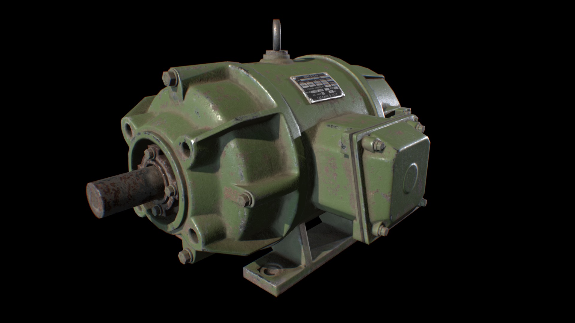 3D model Electric Engine - This is a 3D model of the Electric Engine. The 3D model is about a green machine with a black background.
