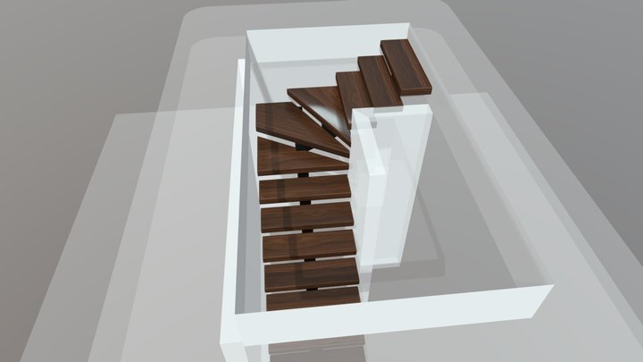 Winder stair, open risers 3D Model